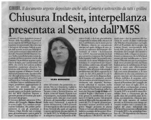 interpellanza urgente m5s senato indesit